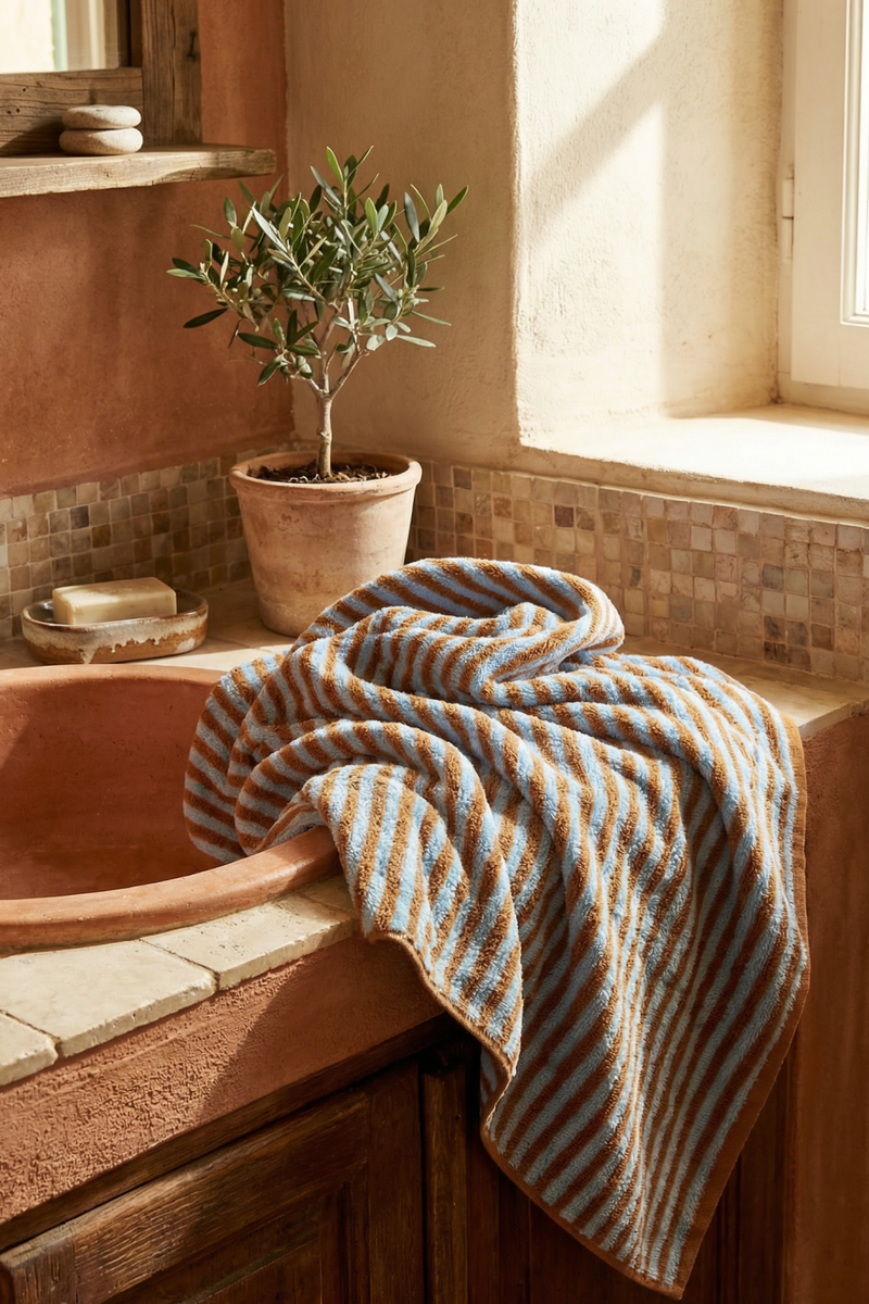 Bath Towel – Burnt Orange / Light Blue